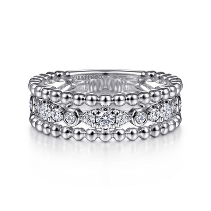 White Sapphire Triple Row Band in Sterling Silver