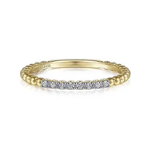Diamond Beaded Bar Stackable Band in 14K Yellow Gold