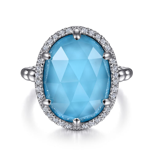 Turquoise & White Sapphire Cocktail Ring in Sterling Silver