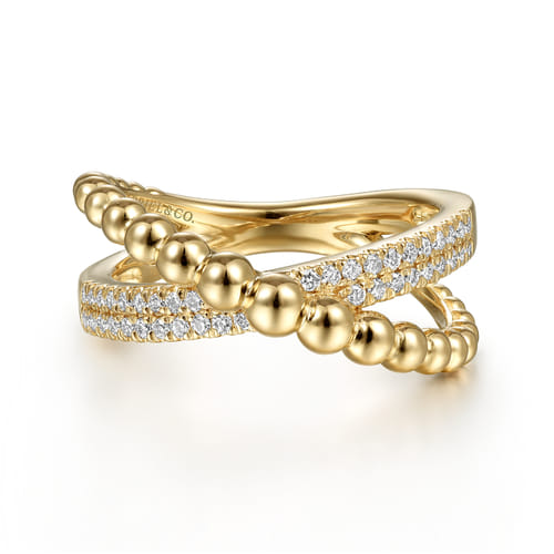 Diamond Cross-Over Band in 14K Yellow Gold
