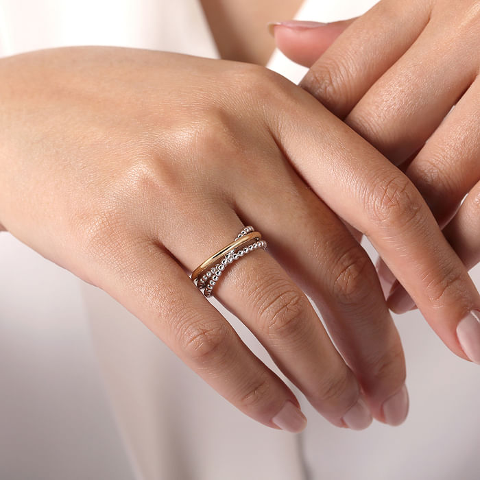 Criss Cross Ring in 14K Yellow Gold Sterling Silver JG Kronenberger Fine Jewelry