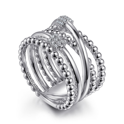 White Sapphire  Rhondel Stacked Band in Sterling Silver