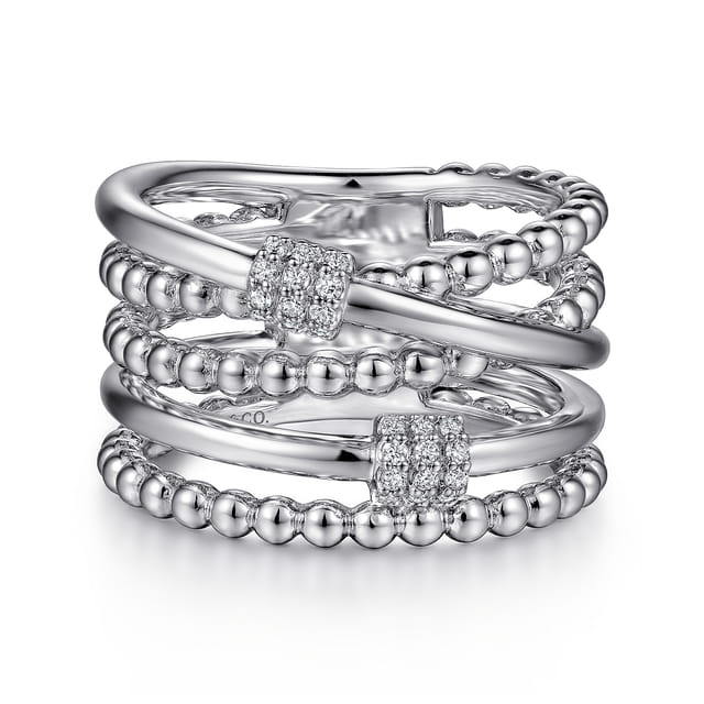 White Sapphire  Rhondel Stacked Band in Sterling Silver