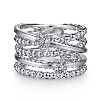 White Sapphire  Rhondel Stacked Band in Sterling Silver