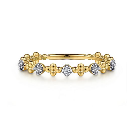 Diamond Beaded Stackable Band in 14K Yellow Gold