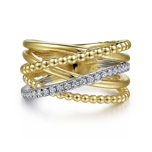Diamond Multi-Cross Over Band in 14K Two Tone Gold