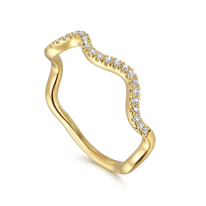 Diamond Wave Stackable Band in 14K Yellow Gold