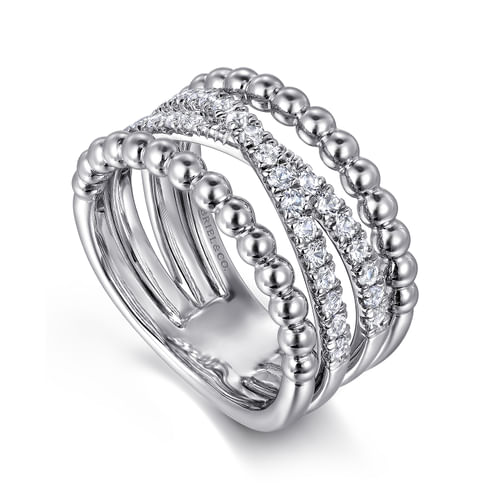 White Sapphire  Multi-Row Stacked Band in Sterling Silver