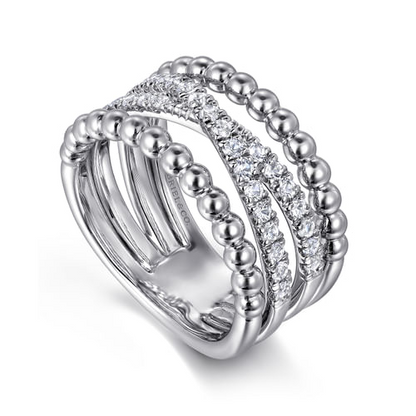 White Sapphire  Multi-Row Stacked Band in Sterling Silver