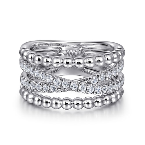 White Sapphire  Multi-Row Stacked Band in Sterling Silver