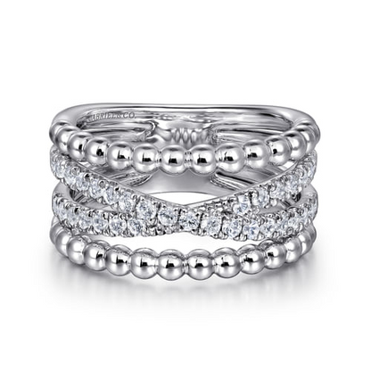 White Sapphire  Multi-Row Stacked Band in Sterling Silver