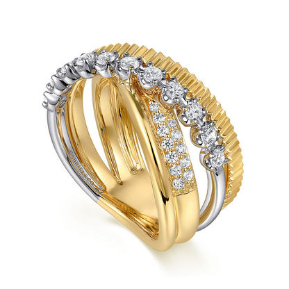 Diamond Criss Cross Ring in 14K Two Tone Gold