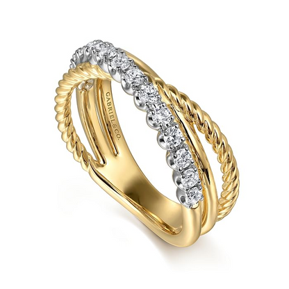 Diamond Rope Cross-Over Band in 14K Two Tone Gold