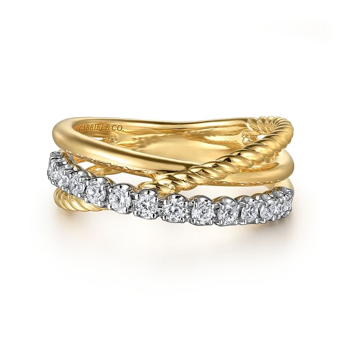 Diamond Rope Cross-Over Band in 14K Two Tone Gold