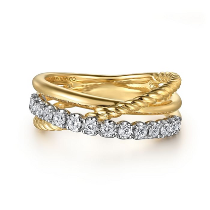 Diamond Rope Cross-Over Band in 14K Two Tone Gold