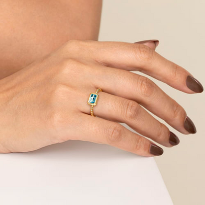 Blue Topaz Bezel Band in 14K Yellow Gold