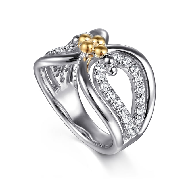 White Sapphire Link Band in Sterling Silver & 14K Yellow Gold
