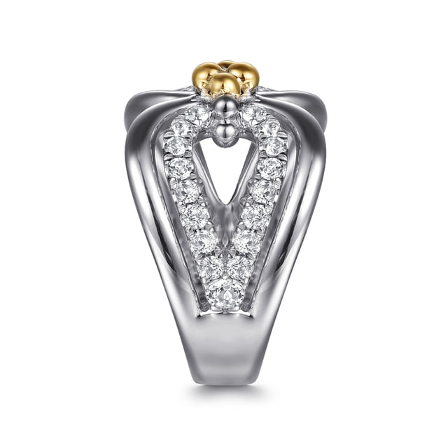 White Sapphire Link Band in Sterling Silver & 14K Yellow Gold