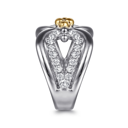 White Sapphire Link Band in Sterling Silver & 14K Yellow Gold