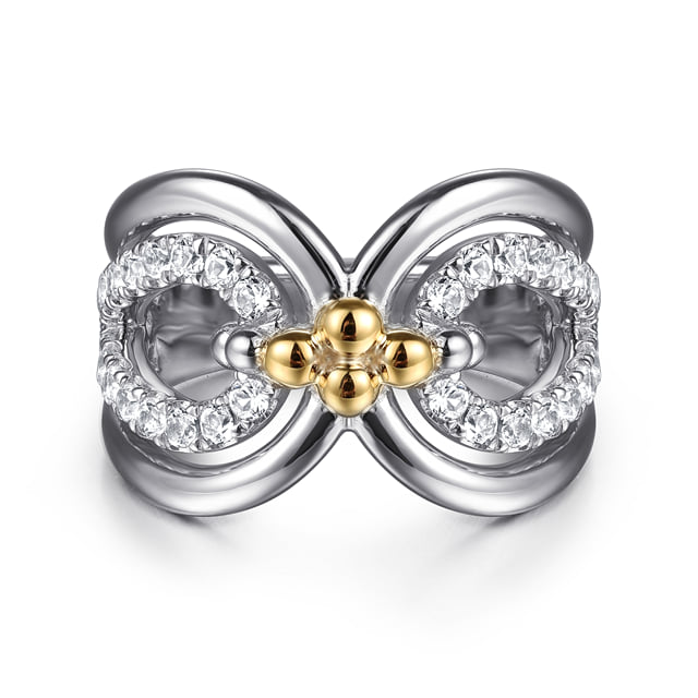 White Sapphire Link Band in Sterling Silver & 14K Yellow Gold
