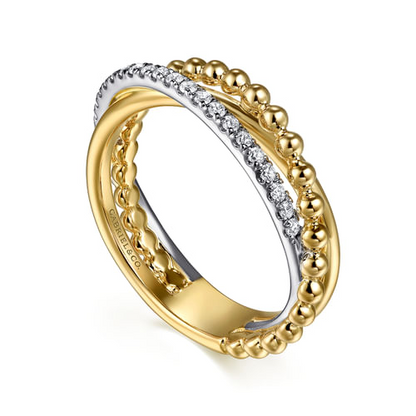 Diamond Cross-Over Band in 14K Two Tone Gold