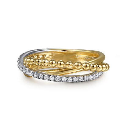 Diamond Cross-Over Band in 14K Two Tone Gold