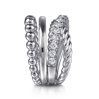 White Sapphire Twisted Stackable Band in Sterling Silver