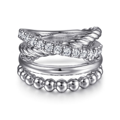 White Sapphire Twisted Stackable Band in Sterling Silver