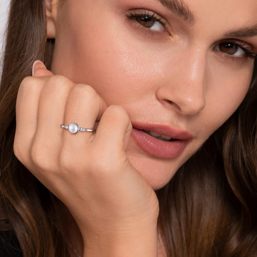 Pearl & Diamond Ring in Sterling Silver