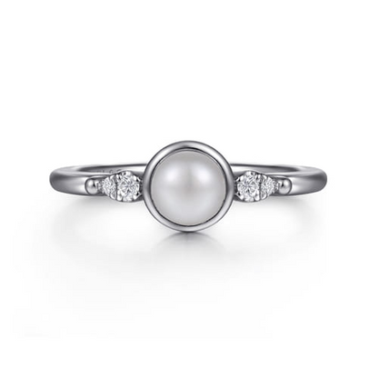 Pearl & Diamond Ring in Sterling Silver