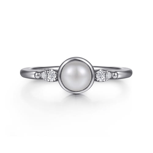 Pearl & Diamond Ring in Sterling Silver