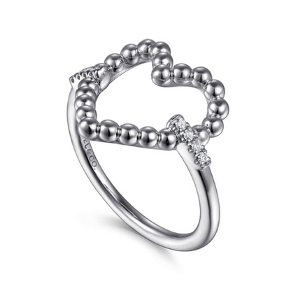 Diamond Open Heart Ring in Sterling Silver
