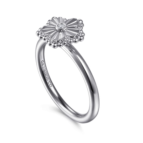 Diamond Floral Top Ring in Sterling Silver