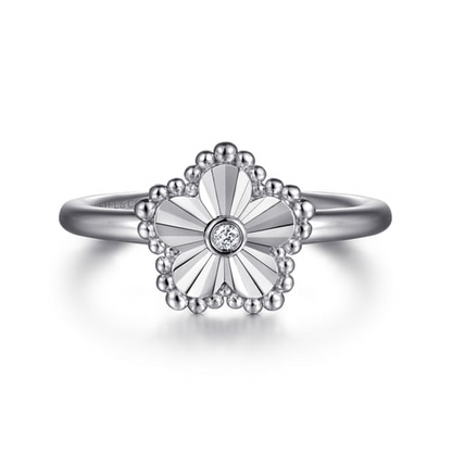 Diamond Floral Top Ring in Sterling Silver