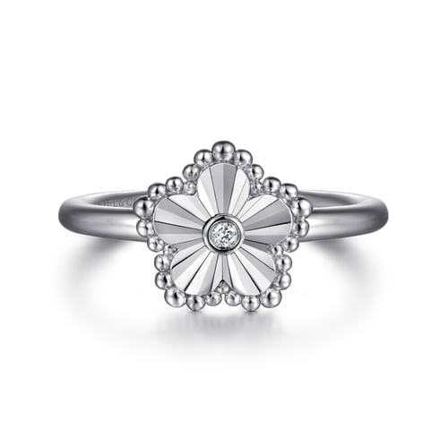 Diamond Floral Top Ring in Sterling Silver
