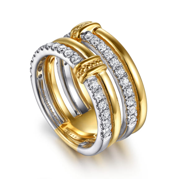 Diamond Stacked Band in 14K Two Tone Gold