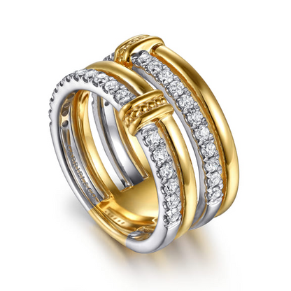 Diamond Stacked Band in 14K Two Tone Gold