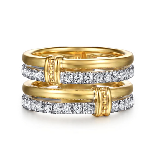 Diamond Stacked Band in 14K Two Tone Gold