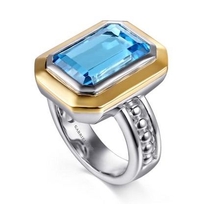 Blue Topaz Cocktail Ring in Sterling Silver & 14K Yellow Gold