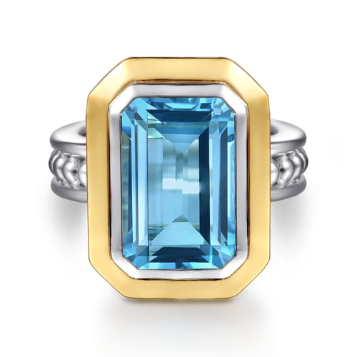 Blue Topaz Cocktail Ring in Sterling Silver & 14K Yellow Gold
