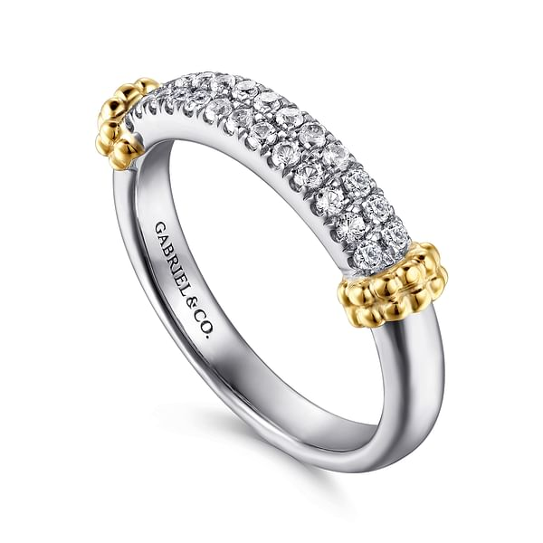 White Sapphire Stackable Ring in 14K Yellow Gold & Sterling Silver