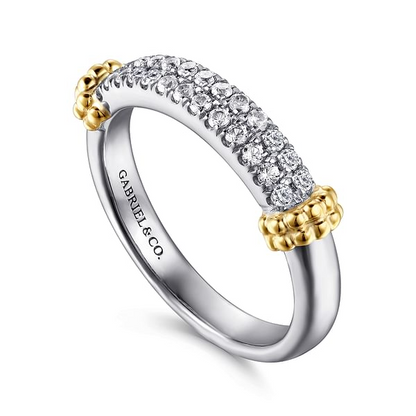 White Sapphire Stackable Ring in 14K Yellow Gold & Sterling Silver