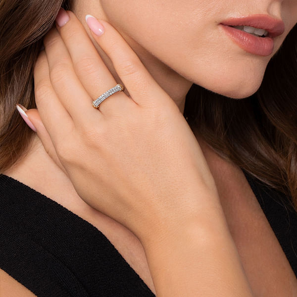 White Sapphire Stackable Ring in 14K Yellow Gold & Sterling Silver