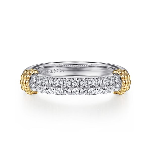 White Sapphire Stackable Ring in 14K Yellow Gold & Sterling Silver