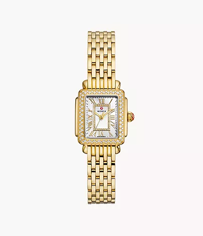 Deco Madison Mini Diamond 18K Gold-Plated Watch by Michele Watches