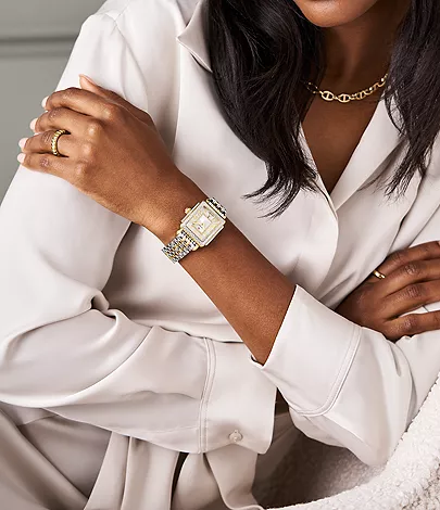 Deco Madison Mid Two-Tone 18K Gold-Plated Diamond Watch by Michele Watches