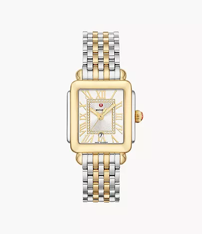 Deco Madison Mid Two-Tone 18K Gold-Plated Diamond Dial Watch by Michele Watches