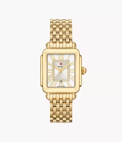 Deco Madison Mid 18K Gold-Plated Diamond Dial Watch by Michele Watches