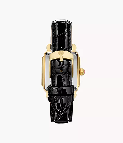 Deco Sport Mid Gold-Plated Noir Leather Watch by Michele Watches