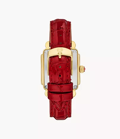 Deco Sport Mid Gold-Plated Ruby Red Leather Watch by Michele Watches